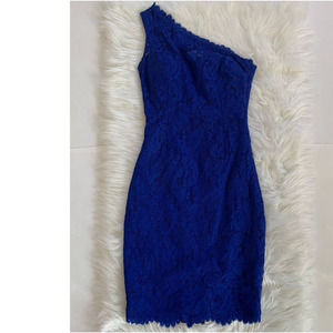 Eliza J Blue Lace One Shoulder Dress 4 Cocktail